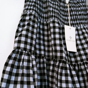 Shabby Chic Black/Blue Plaid Fabric Emilie Smocked S/Sleeve Top/Skirt Set Size S